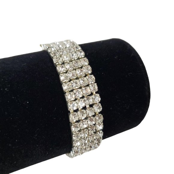 Tennis Bracelet Stretchy Four Layers Rows Crystal Clear Rhinestone - Picture 1 of 3